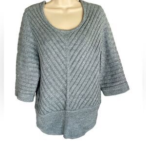 Ana Sweater gray 3/4 sleeves Crow neck pullover Like New